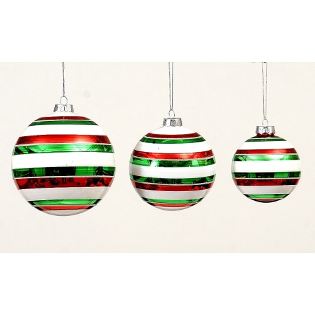 Boule - blanche rayures vertes et rouge