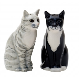 "Sadie & Smartie" chat noir et chat gris  - Salière et poivrière "Quail"
