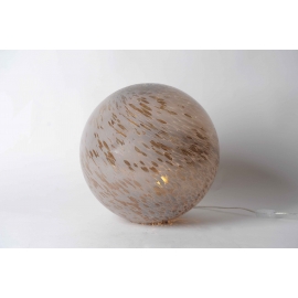 Lampe boule en verre blanc et doré 38 cm.