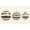 Boule de Noël  - blanche avec  rayures vertes et rouges 12 cm