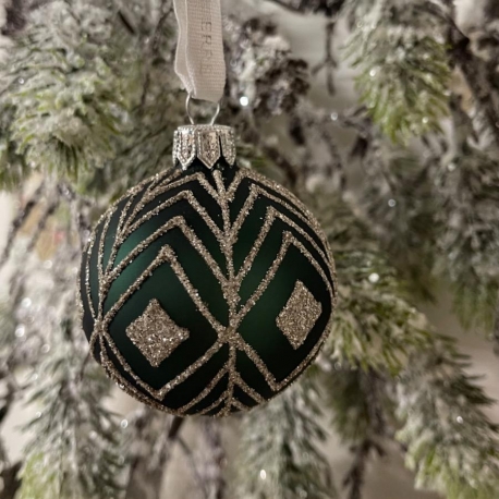 Boule de Noël verte et argent, 6 cm - Lene Bjerre