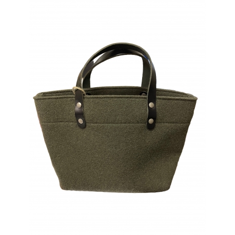 Sac en laine vert avec pochette et boutons pressions