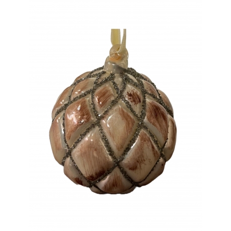 Boule de Noël beige et brun patiné en verre 8 cm