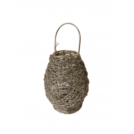 Lanterne "Aloisa" en perles argentées 15 x 15 cm