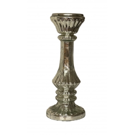 Bougeoir en verre argenté 12 x 31 cm