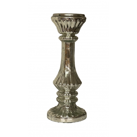 Bougeoir en verre argenté 12 x 31 cm