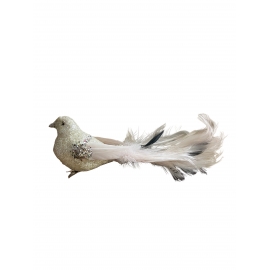 Oiseau à plumes crème 17 x 5 x 5,5 cm