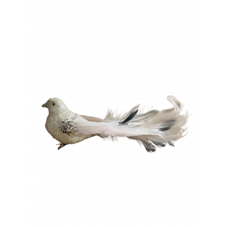 Oiseau à plumes crème 17 x 5 x 5,5 cm