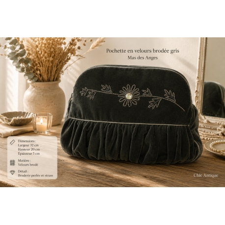 Trousse 32 cm - brodée grise - "Chic Antique"