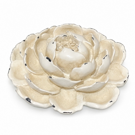 Rose décorative en résine crème patinée diamètre 12 cm