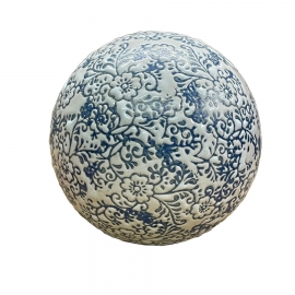 Boule décorative Navah en céramique blanche et bleue – 10 cm