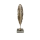 Plume décorative dorée en résine sur socle carré en verre – 38,5 cm