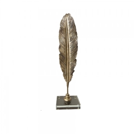 Plume décorative dorée en résine sur socle en verre – 38,5 cm