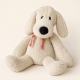 Chien décoratif crème 40 cm avec longues oreilles et ruban à carreaux