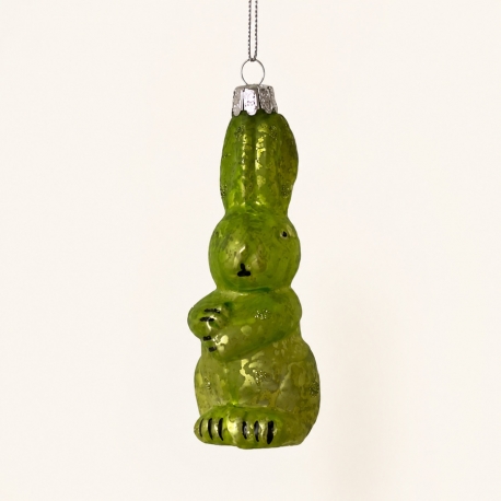  Lièvre décoratif vert en verre à suspendre – H 12 × l 4 cm.
