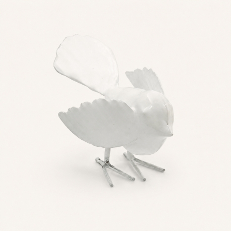 Oiseau décoratif Luftikus en métal blanc brillant 14 cm