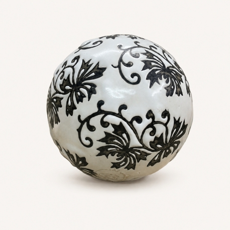 Boule décorative Navah en céramique blanche et noire – diamètre 6 cm