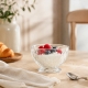 Mini-bol Lyonnais La Rochère avec yaourt et fruits rouges sur une table de petit-déjeuner