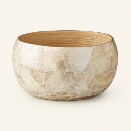 Bol décoratif Adina en bambou et nacre, diamètre 20 cm.