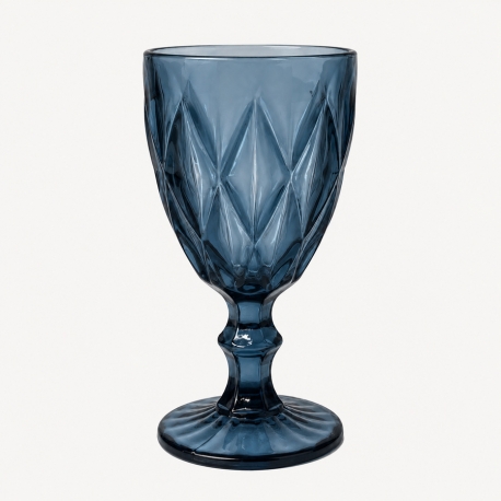 Verre à pied Diamond bleu facetté, hauteur 17 cm