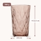 Dimensions du verre à eau Diamond rose : H 12,5 cm, Ø 8 cm, poids 300 g.