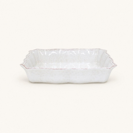 Grand plat à four Impressions blanc en grès fin, 34,5 x 24,9 x 6,9 cm.