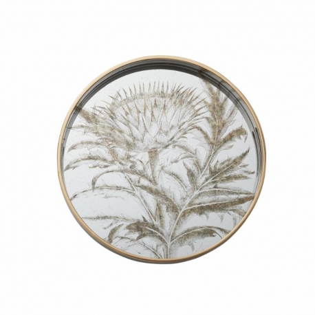 Plateau décoratif rond Lorraine Lene Bjerre, motif chardon et finition or antique, Ø 36 cm.