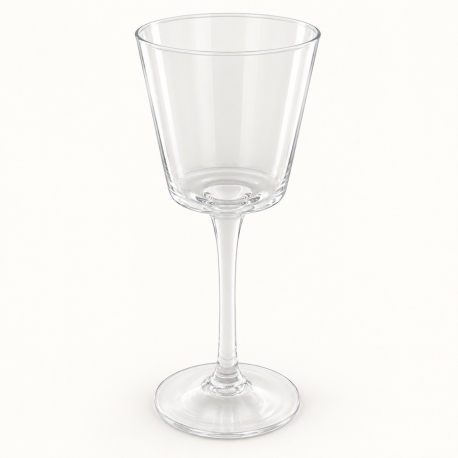 Photophore conique Jolipa sur pied en verre transparent, hauteur 27 cm, sur fond clair.