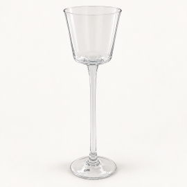 Photophore conique sur pied en verre transparent, grand modèle de 37,5 cm, sur fond clair.
