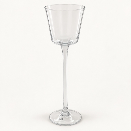 Photophore conique sur pied en verre transparent, grand modèle de 37,5 cm, sur fond clair.
