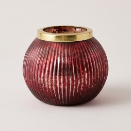Photophore sphérique rouge en verre - Ø 19 × H 15,5 cm