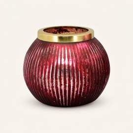 Photophore sphérique rouge en verre - Petit modèle - Ø 16 × H 13,5 cm